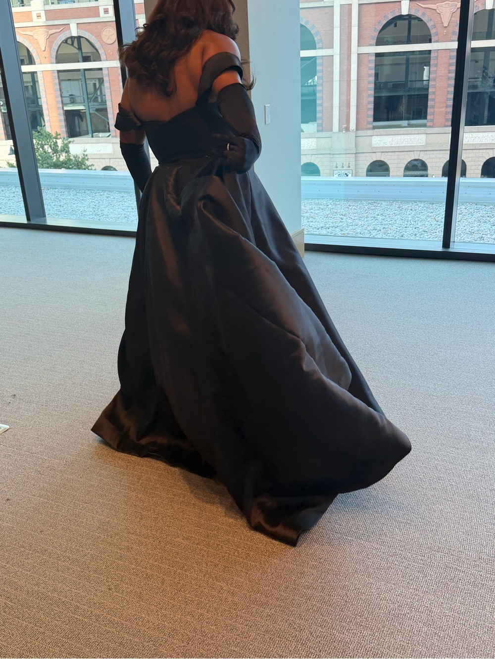 Black Satin Full A-Line Evening Dress - Classic Formal Style - Picture 7 of 8